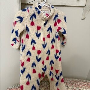 Carter's Cream Fleece Onesie with Pink and Blue Hearts